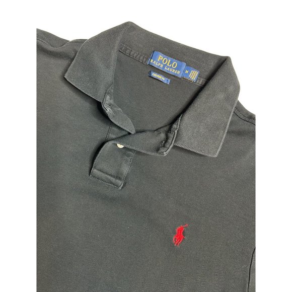 Polo Ralph Lauren Mens Medium Black Custom Fit‎ Polo Short Sleeve Collared Shirt - Picture 1 of 6